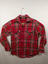 Vintage 70s Frostproof Flannel Sanforized 100 Cotton Size 15.5 M Red Plaid USA