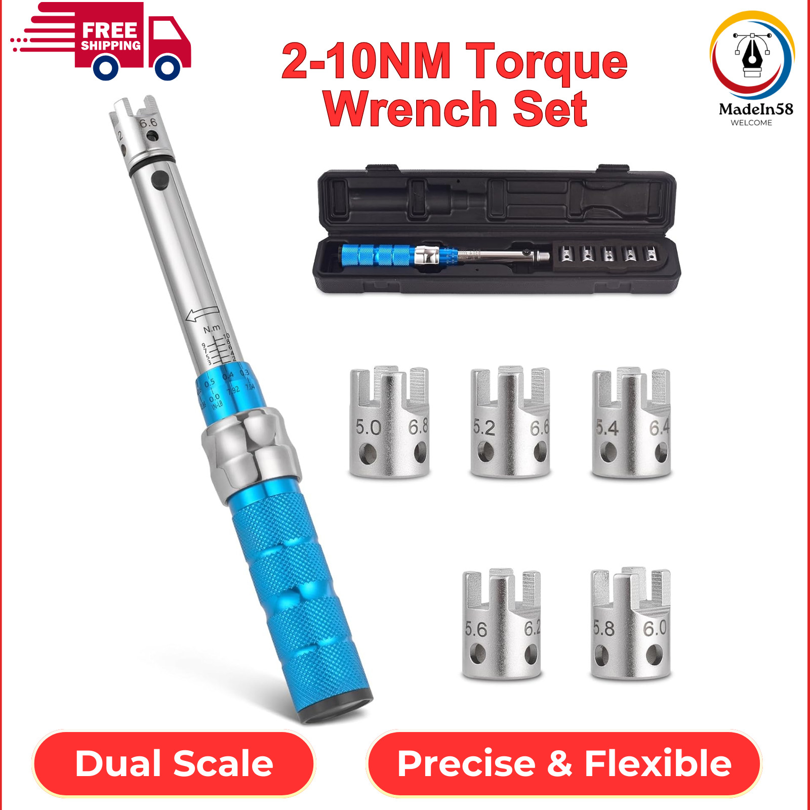 Spoke Torque Wrench, 2-10NM Torque Wrench Set For Motorcycle