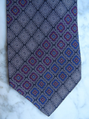 DI ALESSANDRO Designer Krawatte 100% Seide # GRAU/LILA/BLAU/TOP MUSTER/SCHMAL #