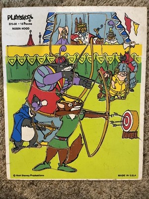 Vintage Playskool Walt Disney Wood Puzzle Robin Hood 375-08