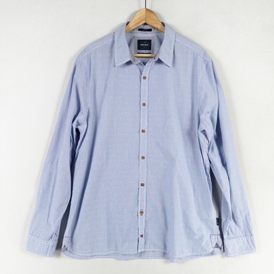 White Stuff Shirt Mens XL Blue White Stripe Button Up Cotton Classic Fit