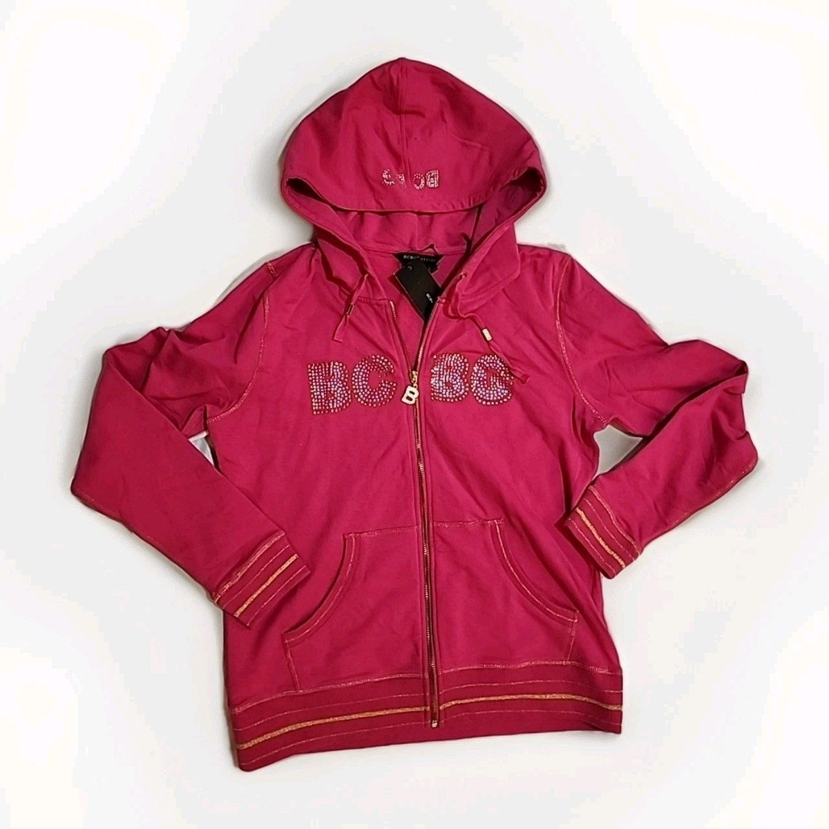 BCBG Maxazria Rhinestone Embellished Full Zip Hoodie Womens L