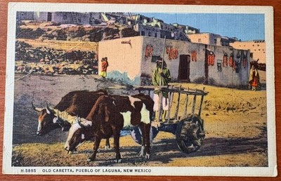 NM New Mexico; Old Caretta, Pueblo of Laguna; Fred Harvey Linen Postcard 1953