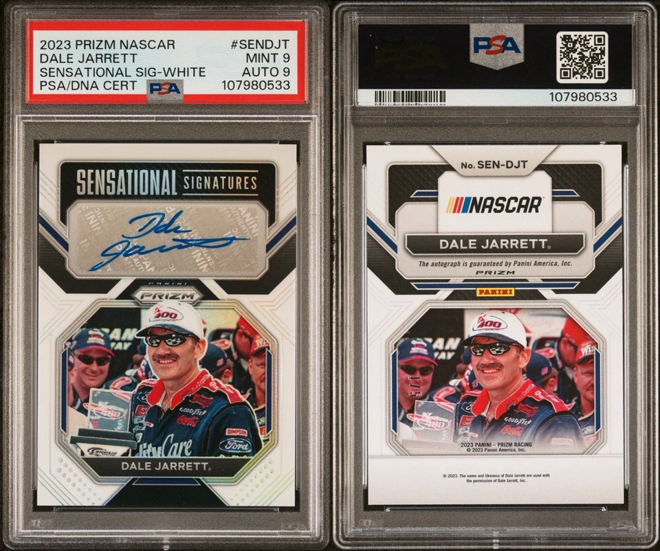 Panini Prizm Sensational Signatures 2023 blanco/5 Dale Jarrett #SEN-DJT automático PSA9 Foto 3 de 3