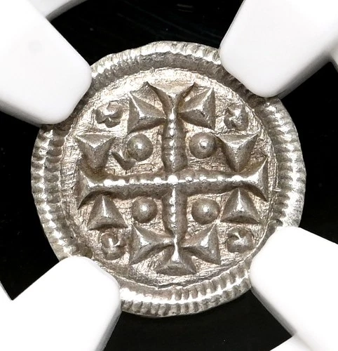 HUNGARY. Stephen II, 1116-1131, Silver Denar, Scarce type, NGC AU58