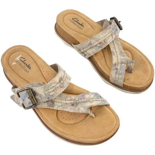 Sandali donna Clarks panna stampa floreale slip on zeppa taglia 8 usati
