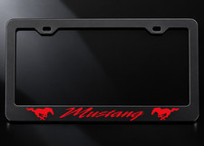 Ford Mustang Red Pony Script License Plate Frame Satin Black Metal