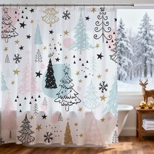 Christmas Shower Curtain for Bathroom Cute Pink Pink Xmas Pine Tree Bath Curt...