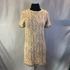 Zara Tweed Pearl Shift Dress Womens Small Multicolor Geometric Print Minimalist