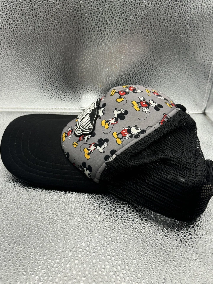 Vans Микки Маус шляпа крышка Snap назад серый черный сетки водитель грузовика нашивка один размер мужской - Изображение 2 из 4