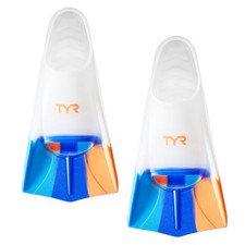 TYR Stryker Silicone Swim Fin for Racing and Training, Large, Orange/Blue/Clear