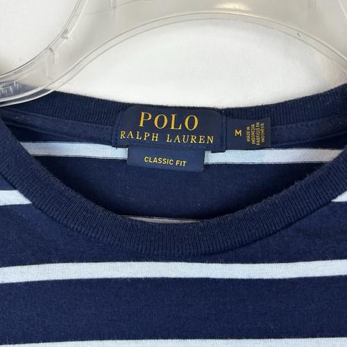 Polo Ralph Lauren T Shirt Mens M Classic Fit Blue Striped Tee Preppy Casual - Picture 3 of 8