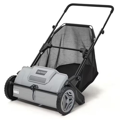 Walk-Behind Outdoor Hand Push Lawn Sweeper 3.5 Cu. Ft. Hopper Bag and 21 In. Swe