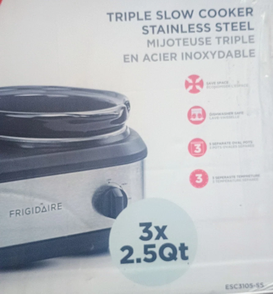 FRIGIDAIRE 3 - 2.5 克拉锅慢炖锅自助餐服务器食物加热器不锈钢 — 第 3/4 张图片