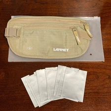 New LANNEY Beige Travel Waist Bag RFID Money Belt Men or Women
