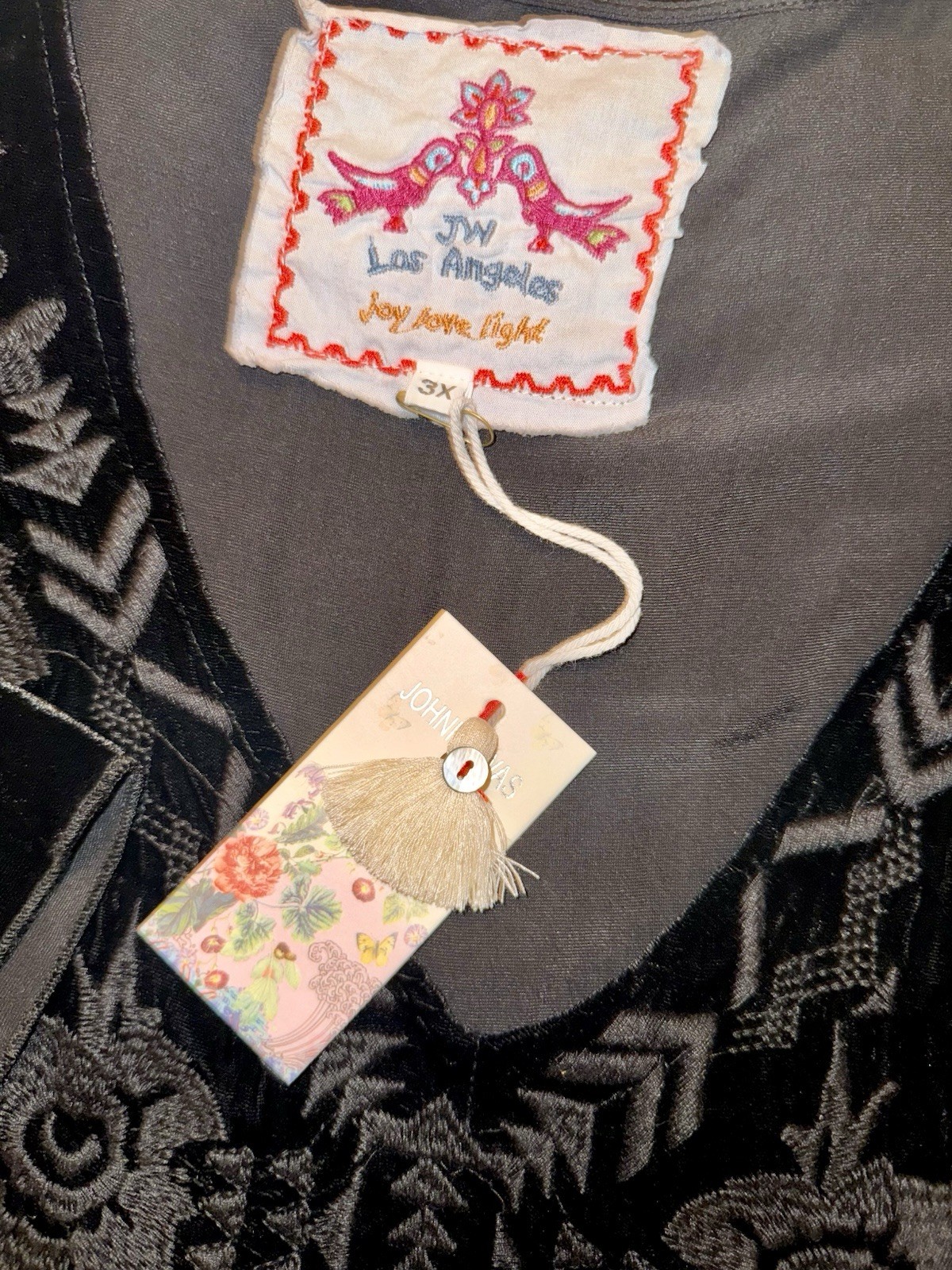 Johnny Was 3X 3XL Plus Black Velvet Shift Mini Dress Tunic Top Embroidered NWT