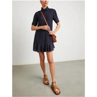 Goop G. Label Denise Navy Polka Dot Print Mini Shirt Dress Size 2 - XS