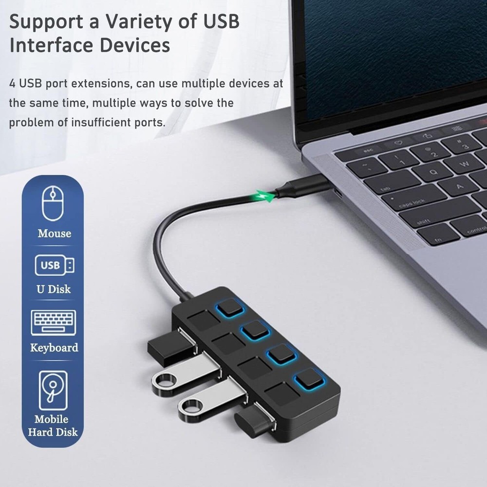 ANKKY 4-Port USB 3.0 Hub High-Speed Data Transfer Port Extender Splitter