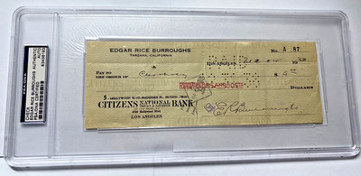 EDGAR RICE BURROUGHS - (Tarzan Author) Cancelled Check December 1938 PSA Auto