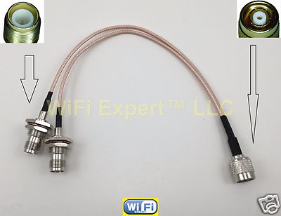 RPTNC MALE to Y type 2X RP-TNC BULK Female Splitter Combiner cable pigtail RG316