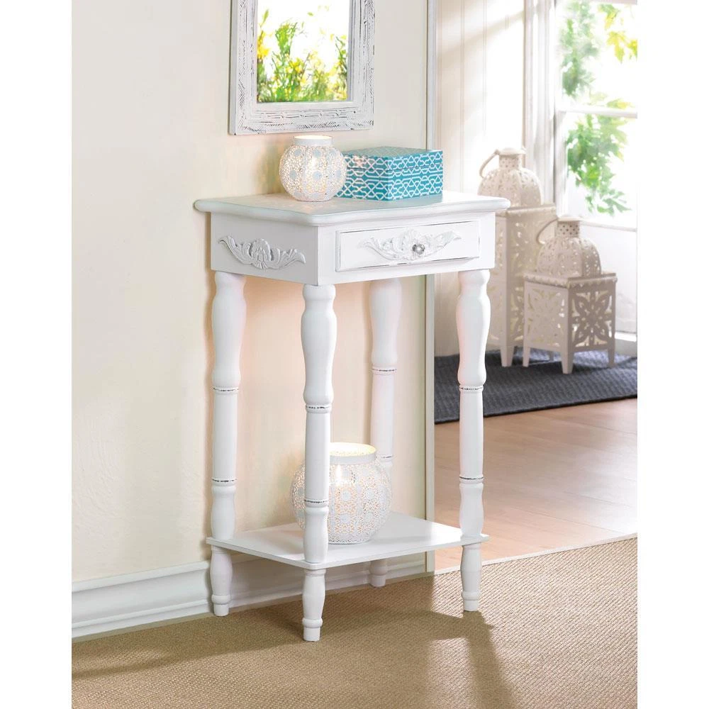 white turned Wood distressed bedside Shabby pedestal End Table