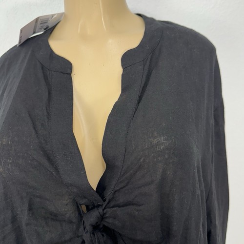 Michael Kors Black Linen Blend Tie Front Tunic Shirt Womens Size 1X Casual Tops - Picture 19 of 23