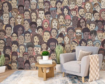 3D Crowd Watercolor Self-adhesive Removable Wallpaper Murals