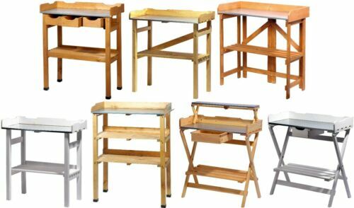 Pflanztisch Aus Holz Mit 3 Schubladen & Zinkplatte – Schwarz, B78xT38xH82/113 Cm, Inkl. Haken