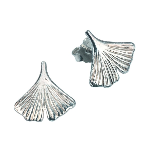 Ohrstecker Aus 925/- Sterling Silber Rhodiniert Glanz Motiv Gingkoblatt F-image