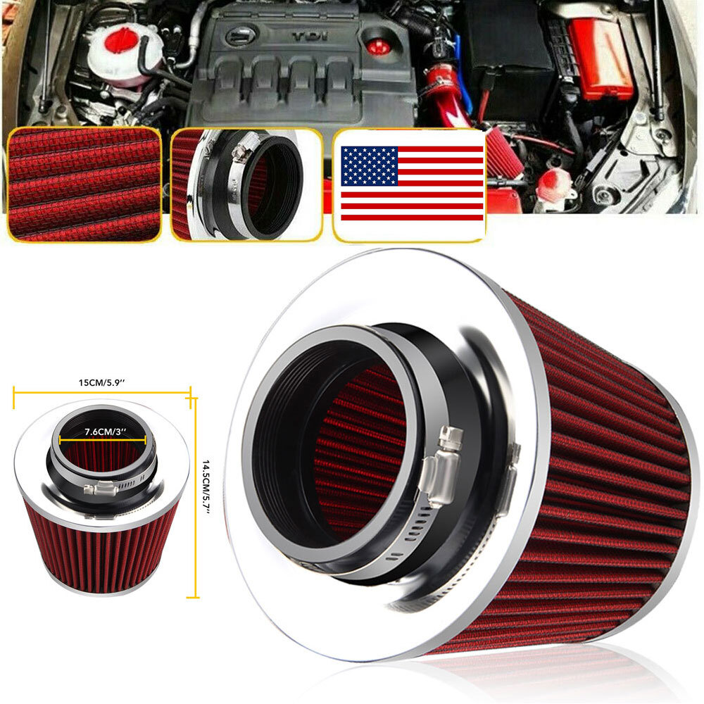 Universal Red Finish Car Air Filter Induction Kit High Power Sports Mesh Cone UK