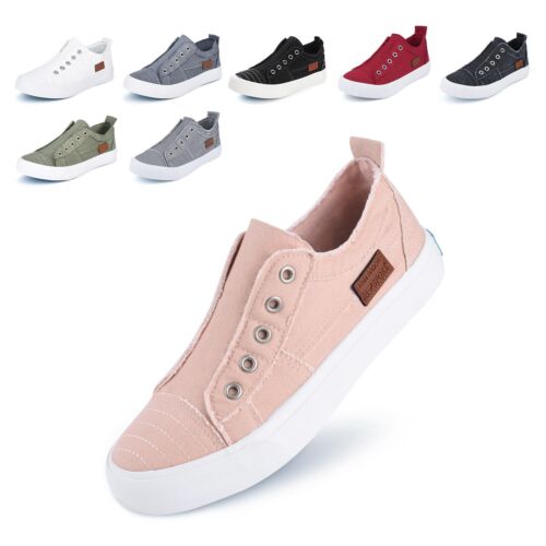 Womens Slip On Fashion Sneakers No Laces Casual Canvas Flats Tennis Walking Shoe - 第 1/109 張圖片