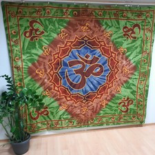 XXL 240x210cm OM Aoum Mandala batik ROT Wandbehang Tagesdecke Indien Nepal Tibet