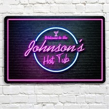 Personalised Hot Tub Outdoor Sign - Pink Neon Effect any name A4 metal sign 