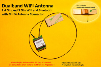 70cm MHF4 Laptop Embedded Dualband Antenna Antenne WIFI WLAN Bluetooth NGFF/M.2 