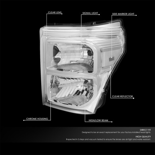 For 2011-2016 Ford F250 F250 F350 Super Duty Headlight Headlamp Chrome Housing - Picture 2 of 7