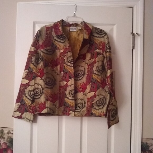 Chico's Size 1 Women's Brocade Button Up Jacket 