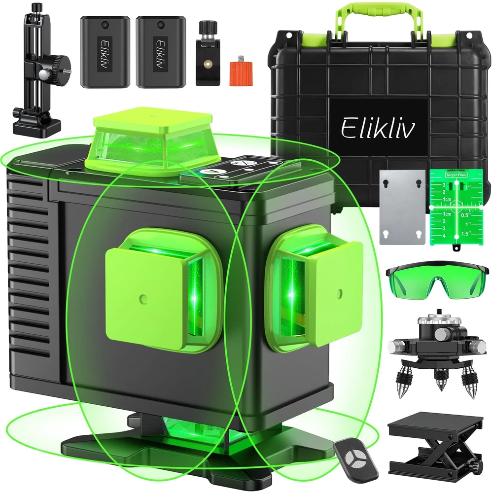 Laser Level Self Leveling - Elikliv Outdoor Robust Indoors 4D Green Cross Lin...