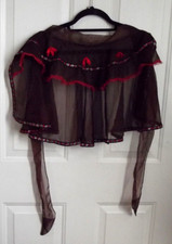Vintage 1950s Sheer Brown Half Apron Red Trim Ruffled B61