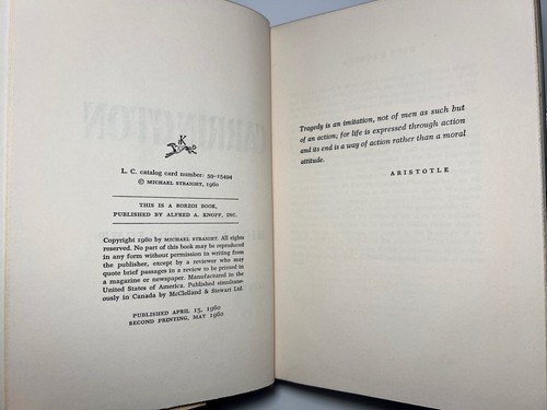 Carrington – Michael Straight 1960 HCDJ 2nd Printing Signed Historical Novel - Picture 9 of 10