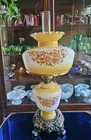Huge Vintage Hand Painted Wildflowers Floral Milk Glass Hurricane Lamp