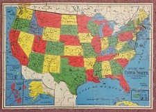 Puzzle Map of USA Cut on States Milton Bradley 4806 Vintage Complete  World
