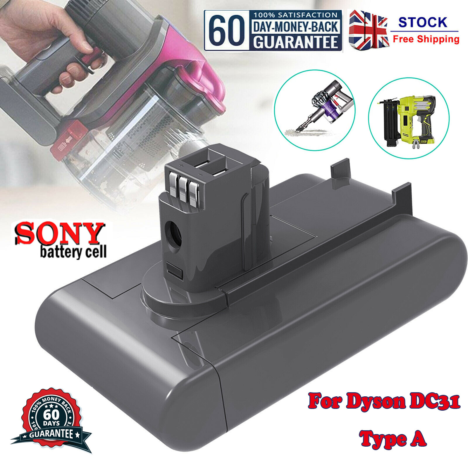 22.2V Replacement Battery For Dyson DC31 Type A DC34 DC35 DC44 DC45