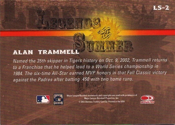 ALAN TRAMMELL 2003 Donruss Legends of Summer Autograph Detroit 