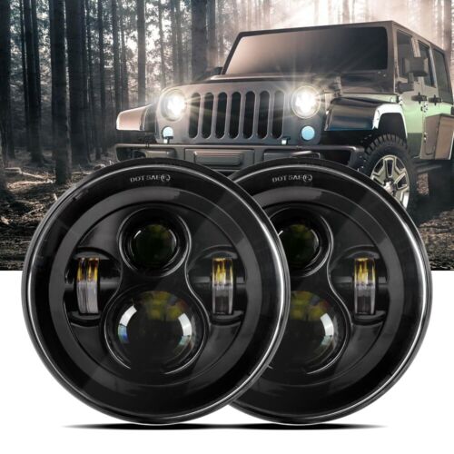 2X DOT 7" inch Round LED Headlights High Low Beam for Jeep Wrangler JK LJ TJ CJ - Afbeelding 1 van 9