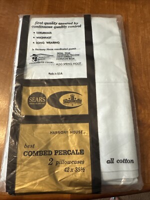 VINTAGE SEARS HARMONY HOUSE Harmony Blue COTTON QUEEN PILLOWCASE 42x38 #7405 NOS