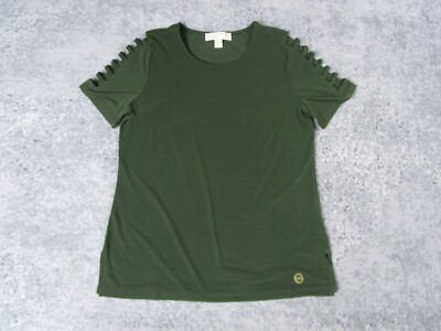 Michael Kors Shirt Womens Small Green Cold Shoulder Top Short Cap Sleeve