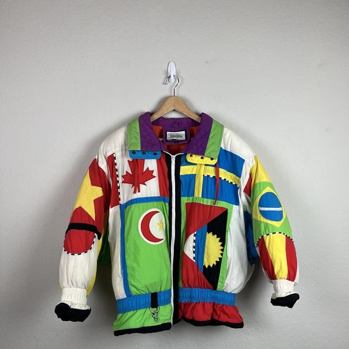 Vintage Neiman Marcus Gallery Ski Jacket Coat M Puffer Zip 90s World Olympics - Picture 2 of 19