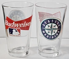 Lot of 2 Seattle Mariners Logo Budweiser Official Beer 16 oz Glasses
