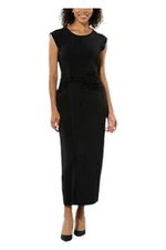 IMAN Women's Global Chic Cap-Sleeve Draped Detail Dress Black