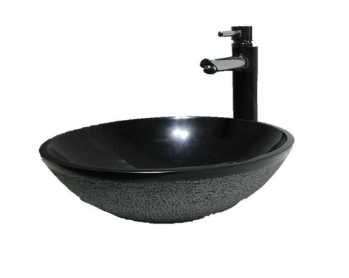 MARBLE STONE NERO MARQUINA HAMMED BLACK ROUND BASIN SINK Bathroom 42cm UK - Picture 2 of 7